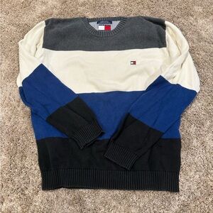 Tommy Hilfiger Men's Striped Crewneck Sweater - Gray, Cream, Blue, Black